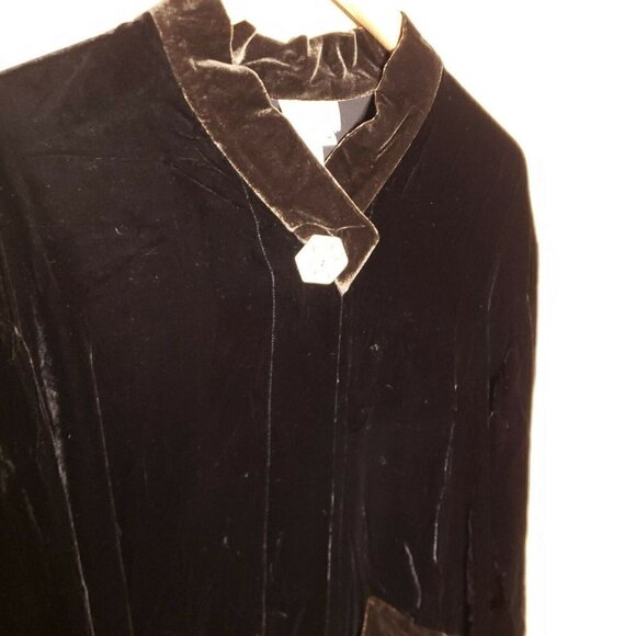 Coldwater Creek Womens Black Brown Crushed Velvet Silk Blend Flowy Top Medium - Picture 3 of 9